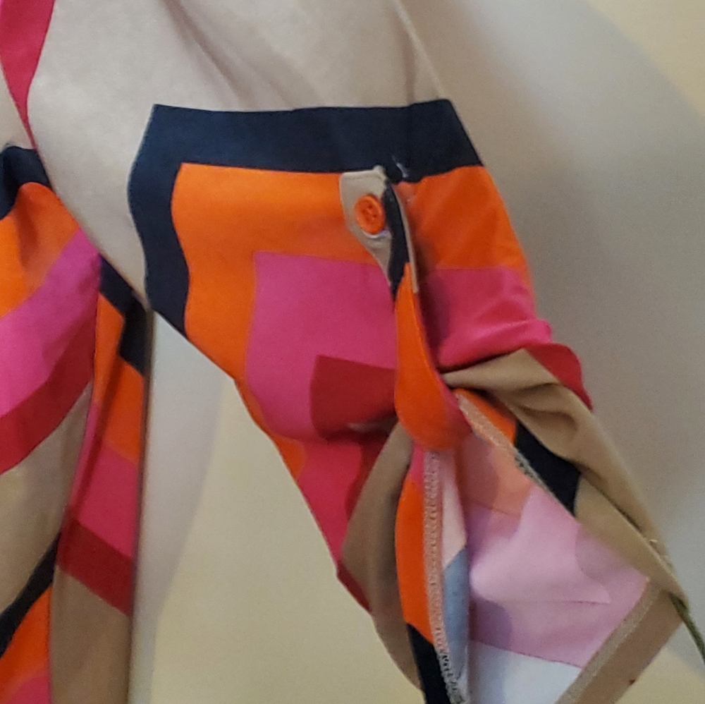 Striking Tacera Pink and Orange Chevron Blouse - Picture 3 of 8
